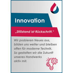 Ein Plakat mit dem Wort 'Innovation' und einem Zitat über den Fortschritt in der Technik und Handwerkskunst.