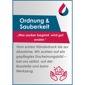 Ein Schild mit dem Titel 'Ordnung & Sauberkeit', das eine wichtige Botschaft über Sauberkeit und Ordnung vermittelt.
